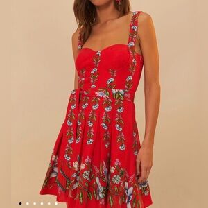 Farm Rio Red Sweet Bloom Bouquet Mini Dress. L.